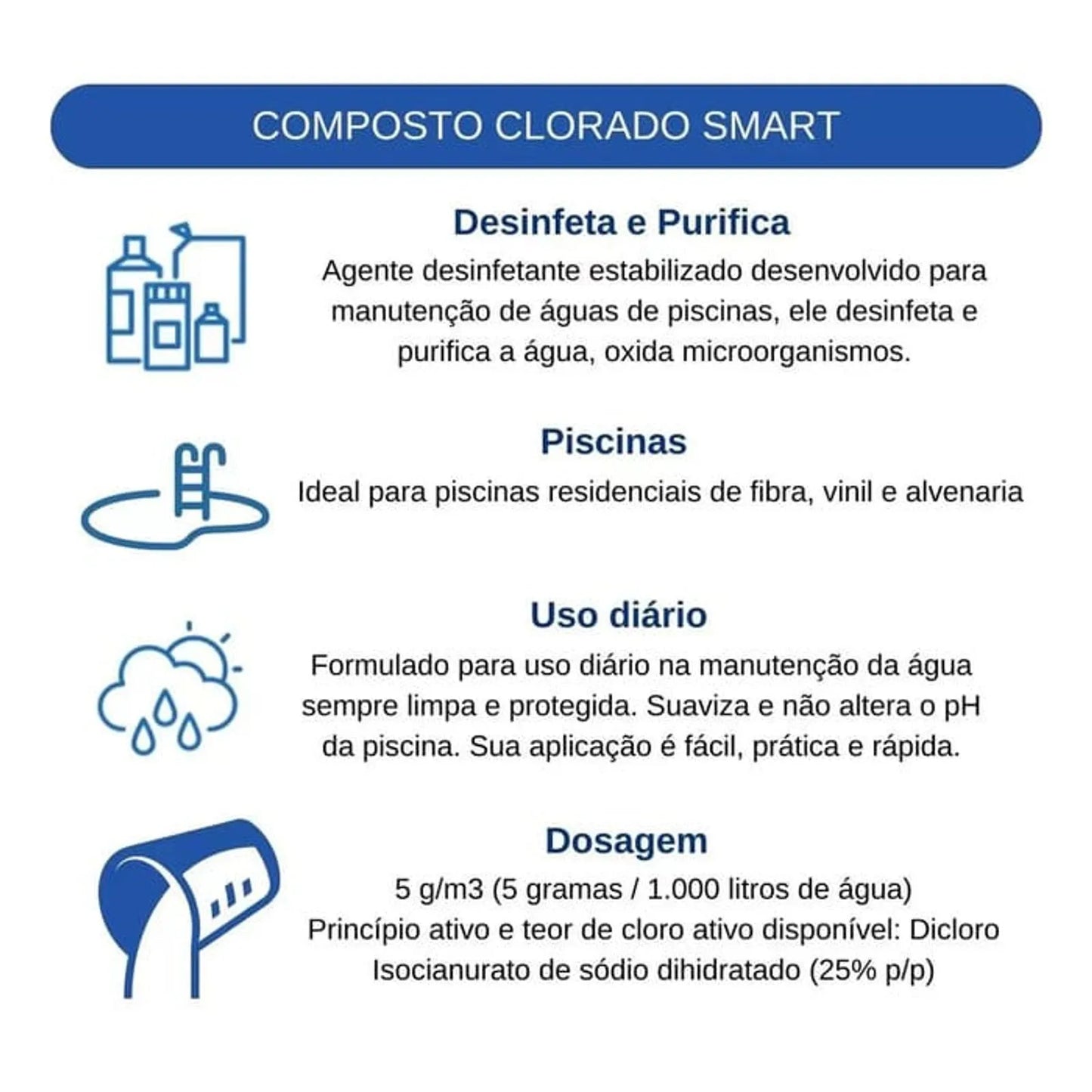 Cloro Granulado Estabilizado Balde 7,5kg Multiação 3x1 Smart BluePool + BRINDE