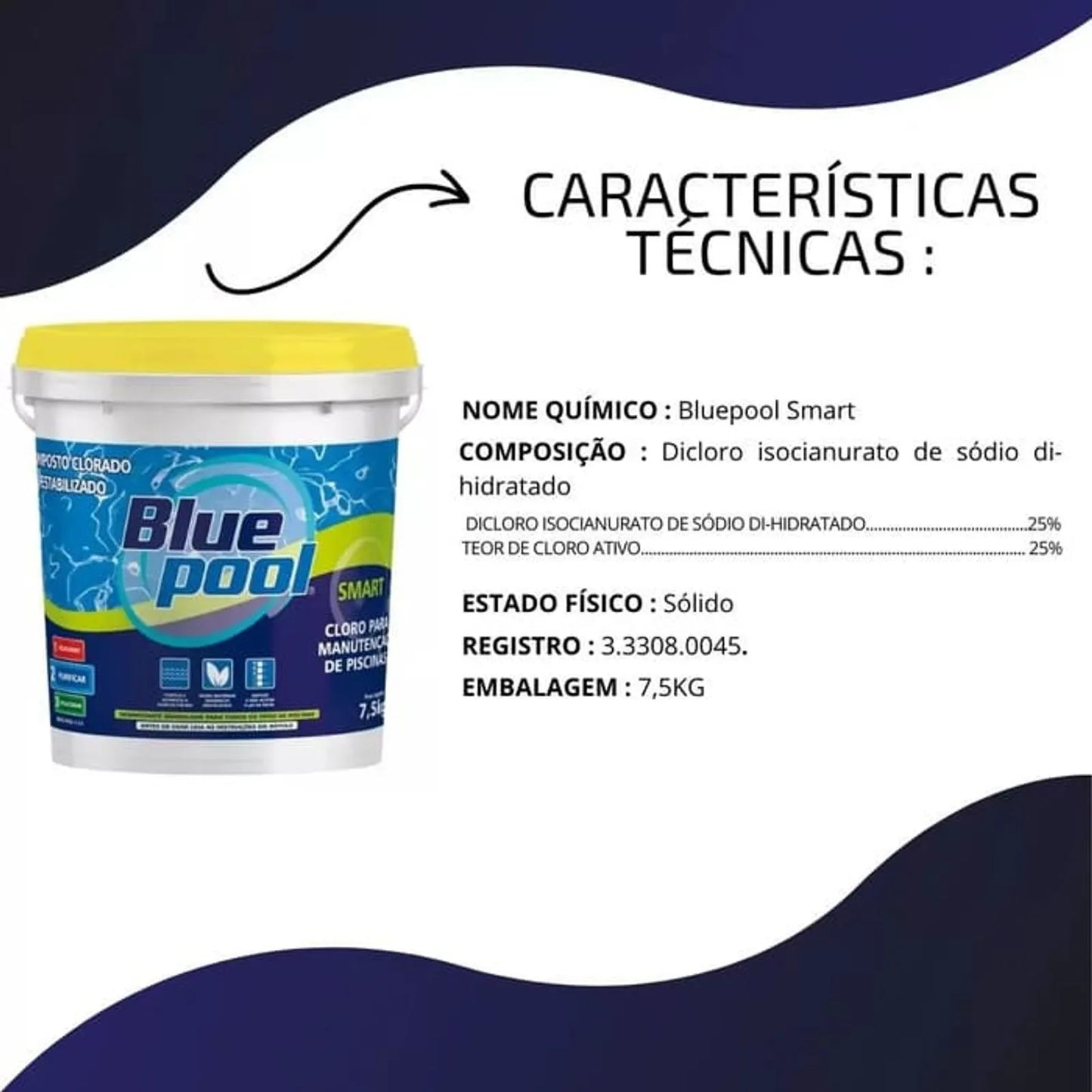 Cloro Granulado Estabilizado Balde 7,5kg Multiação 3x1 Smart BluePool + BRINDE