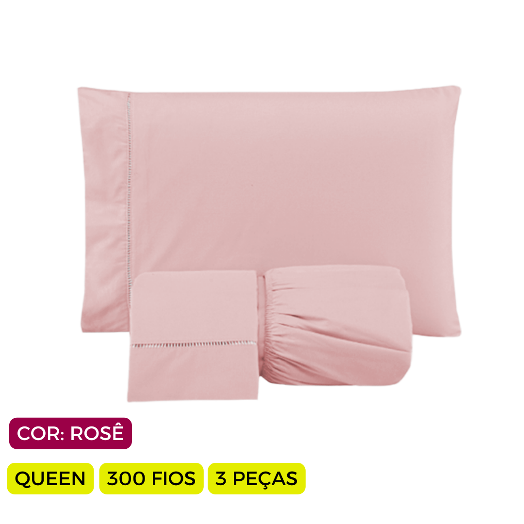 Jogo de Lençol Versatile Ponto Palito Simples 3 Peças Queen Micropercal