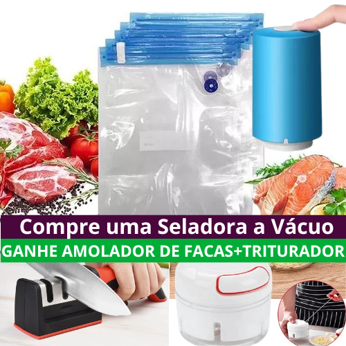 Seladora Embaladora Vácuo Recarregável Portátil Premium + 2 BRINDES