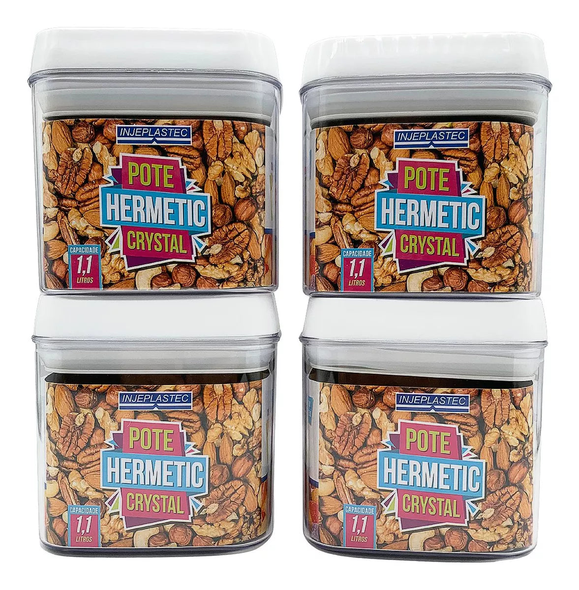 Kit 4 Potes Mantimento 1,1 Litros Hermetic C/ Tampa Trava