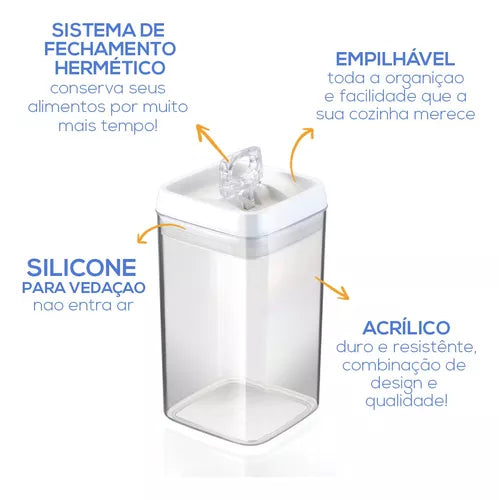 Kit 4 Potes Mantimento 1,1 Litros Hermetic C/ Tampa Trava