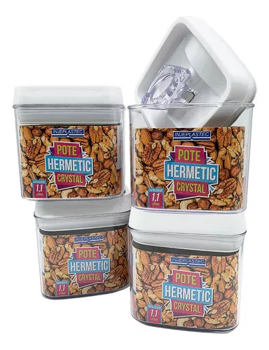 Kit 4 Potes Mantimento 1,1 Litros Hermetic C/ Tampa Trava