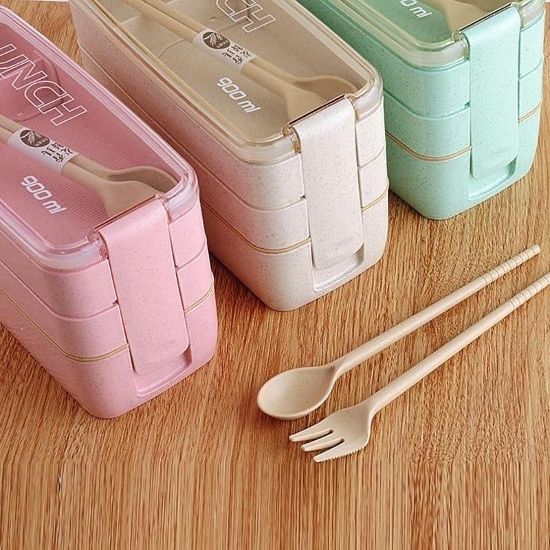 LUNCHBOX com 3 andares - 900ml + Garfo Colher de BRINDE