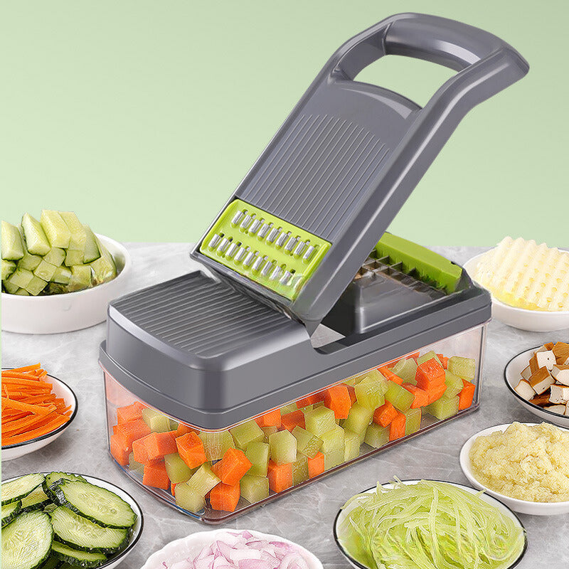Cortador e Fatiador Premium 14 acessórios + Brinde 6 Tampas de Silicone