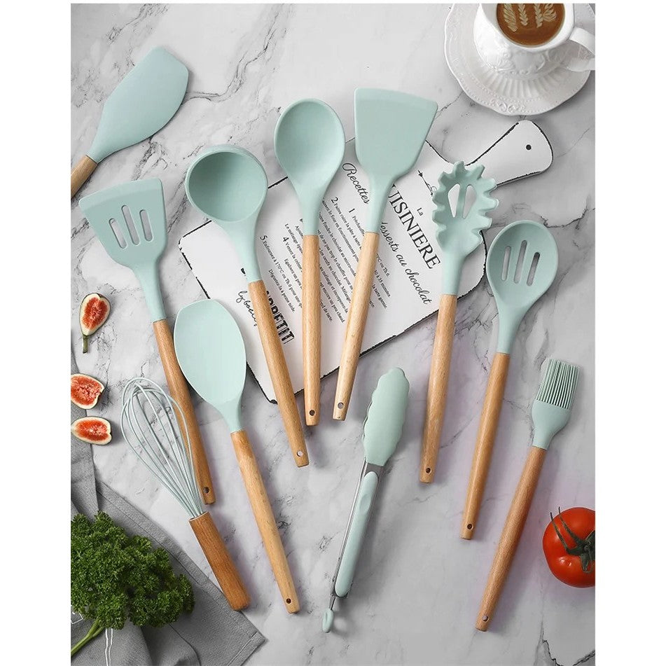 Kit C/12 Utensílios de Silicone + Copo Suporte + Brinde Multiprocessador