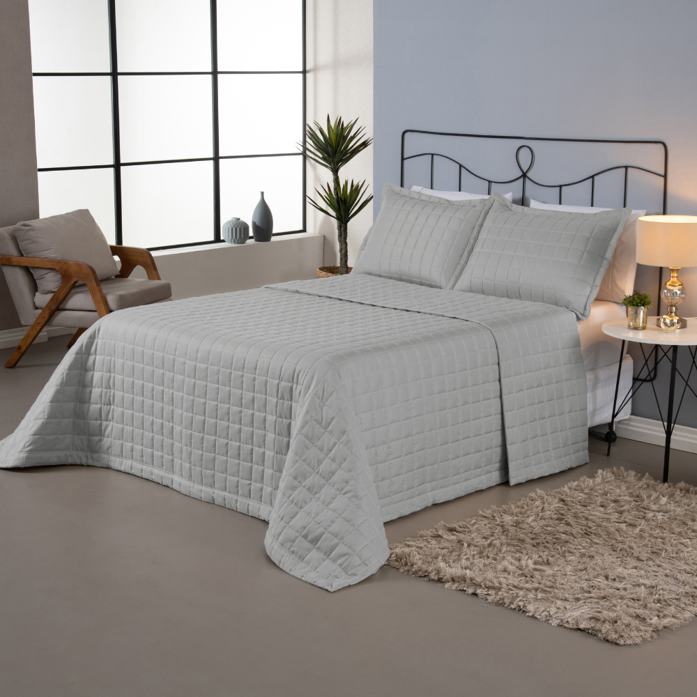 Kit Cobre Leito Matelado Dupla Face Soft 3 Peças Casal 100% Poliéster - Cinza