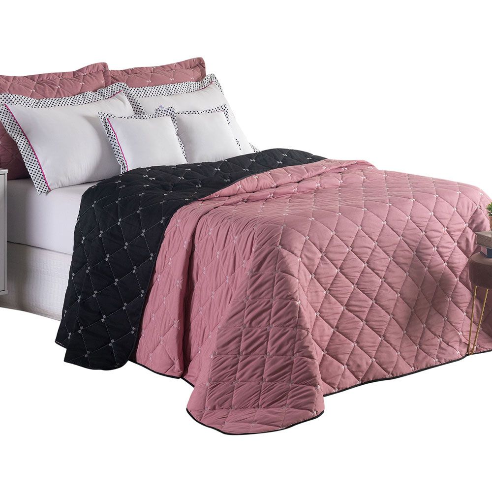 Kit Cobre Leito Dupla Face Casal Queen Bordado Renove Hipercal 400 Fios