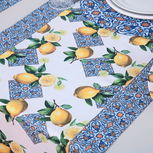 Caminho de Mesa Estampado Allegra 1 Peça 1,25m x 43cm 100% Poliéster - Limão