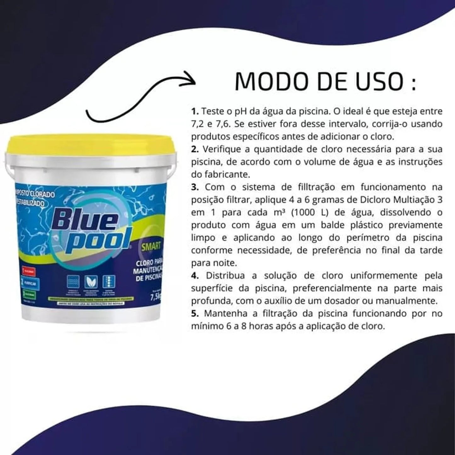 Cloro Granulado Estabilizado Balde 7,5kg Multiação 3x1 Smart BluePool + BRINDE