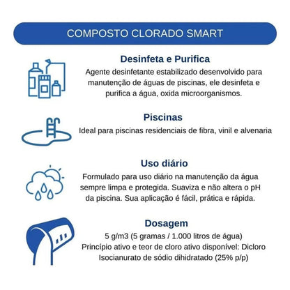 Cloro Granulado Estabilizado Balde 7,5kg Multiação 3x1 Smart BluePool + BRINDE