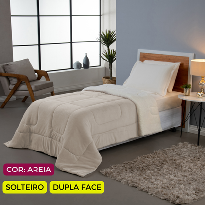 Coberdrom Cobertor Dupla Face 1 Peça Solteiro Manta Soft e  Sherpa de Carneiro