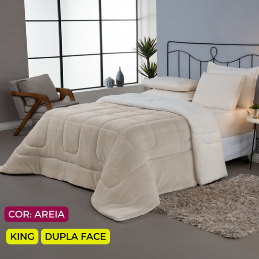 Coberdrom Cobertor Dupla Face 1 Peça King Manta  Soft  e Sherpa de Carneiro