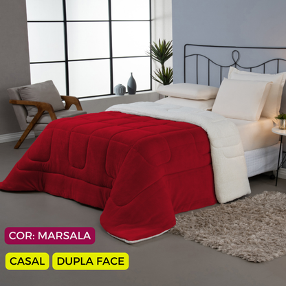 Coberdrom Cobertor Dupla Face 1 Peça Casal Manta Soft e Sherpa  de Carneiro