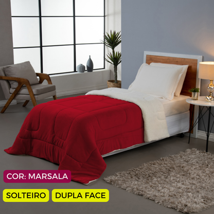 Coberdrom Cobertor Dupla Face 1 Peça Solteiro Manta Soft e  Sherpa de Carneiro