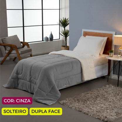 Coberdrom Cobertor Dupla Face 1 Peça Solteiro Manta Soft e  Sherpa de Carneiro