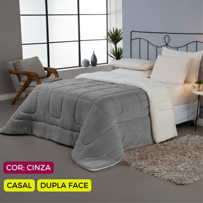 Coberdrom Cobertor Dupla Face 1 Peça Casal Manta Soft e Sherpa  de Carneiro