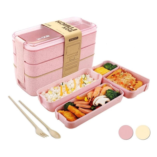 LUNCHBOX com 3 andares - 900ml + Garfo Colher de BRINDE