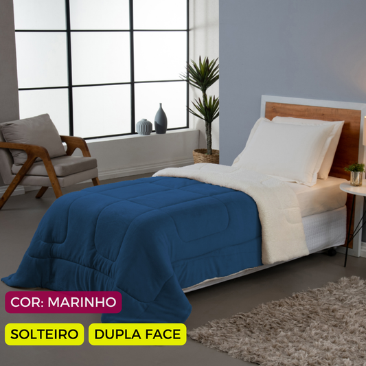 Coberdrom Cobertor Dupla Face 1 Peça Solteiro Manta Soft e  Sherpa de Carneiro