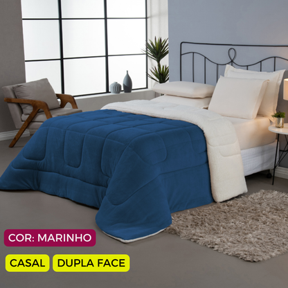 Coberdrom Cobertor Dupla Face 1 Peça Casal Manta Soft e Sherpa  de Carneiro