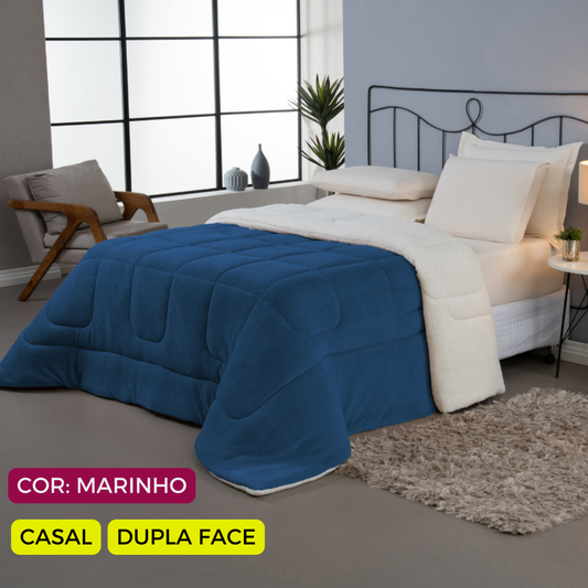 Coberdrom Cobertor Dupla Face 1 Peça Casal Manta Soft e Sherpa de Carneiro