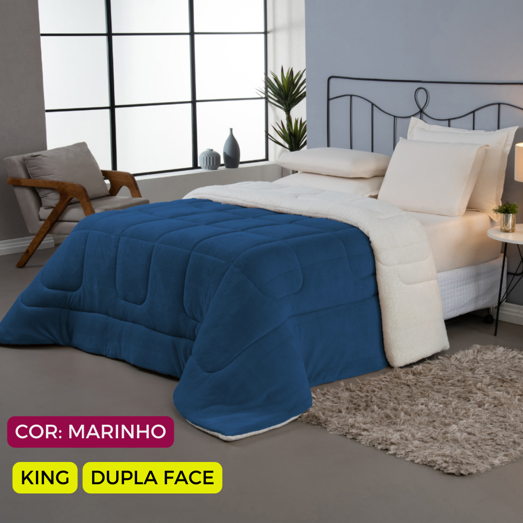 Coberdrom Cobertor Dupla Face 1 Peça King Manta Soft e Sherpa de Carneiro