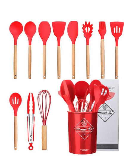 Kit C/12 Utensílios de Silicone + Copo Suporte + Brinde Multiprocessador