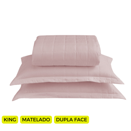 Kit Cobre Leito Matelado Dupla Face Soft 3 Peças King 100% Poliéster - Rosê