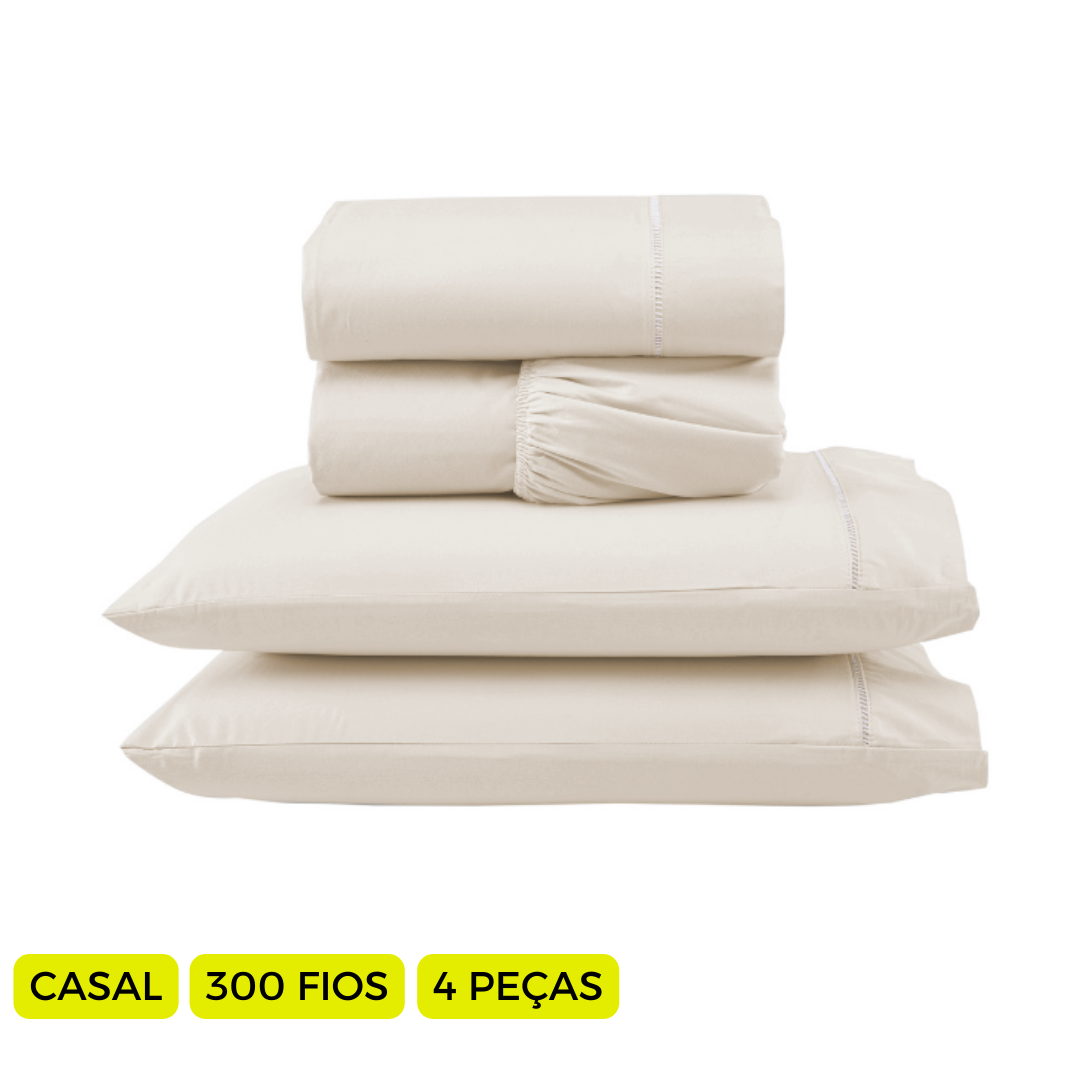 Jogo de Lençol Versatile Ponto Palito Completo 4 Peças Casal Micropercal - Palha