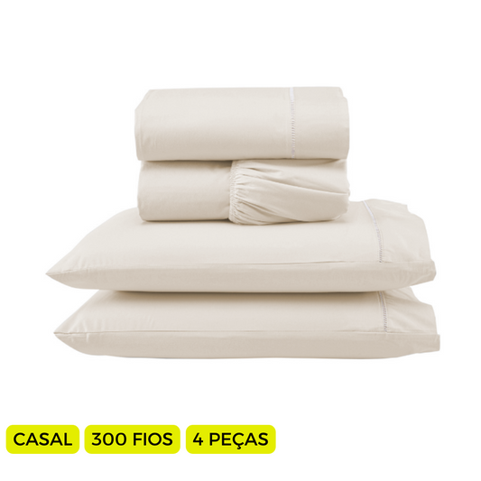 Jogo de Lençol Versatile Ponto Palito Completo 4 Peças Casal Micropercal - Palha
