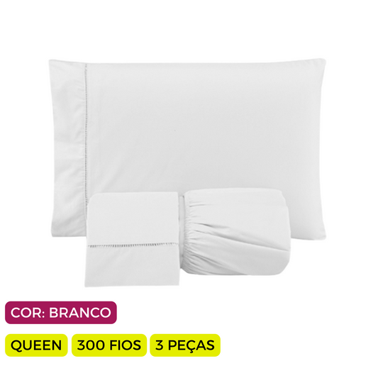 Jogo de Lençol Versatile Ponto Palito Simples 3  Peças Queen Micropercal