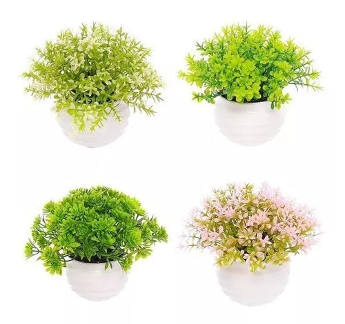 Kit com 4 Vasinhos Plantas + Brinde com 4 Flores Artificiais