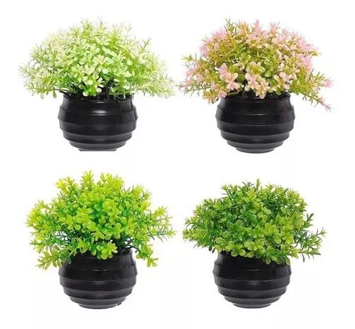 Vasinhos Plantas kit com 4 unidades + Brinde com 4 Flores  Artificiais
