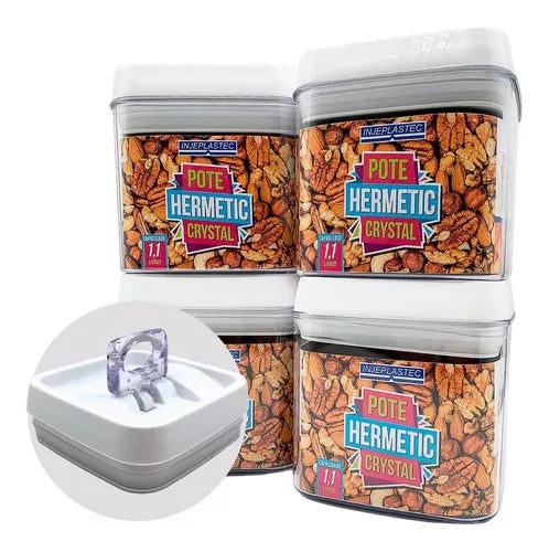 Kit 4 Potes Mantimento 1,1 Litros Hermetic C/ Tampa Trava