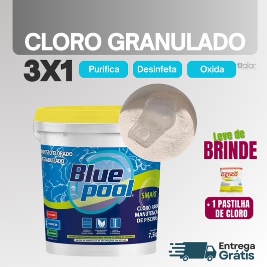 Cloro Granulado Estabilizado Balde 7,5kg Multiação 3x1 Smart BluePool + BRINDE