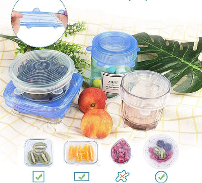 Tampas de Silicone Multiuso Reutilizável - KIT com 6 unidades