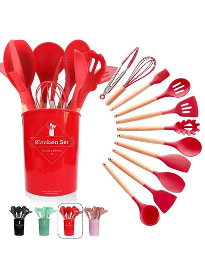 Kit C/12 Utensílios de Silicone + Copo Suporte + Brinde Multiprocessador