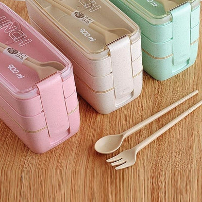 LUNCHBOX com 3 andares - 900ml + Garfo Colher de BRINDE