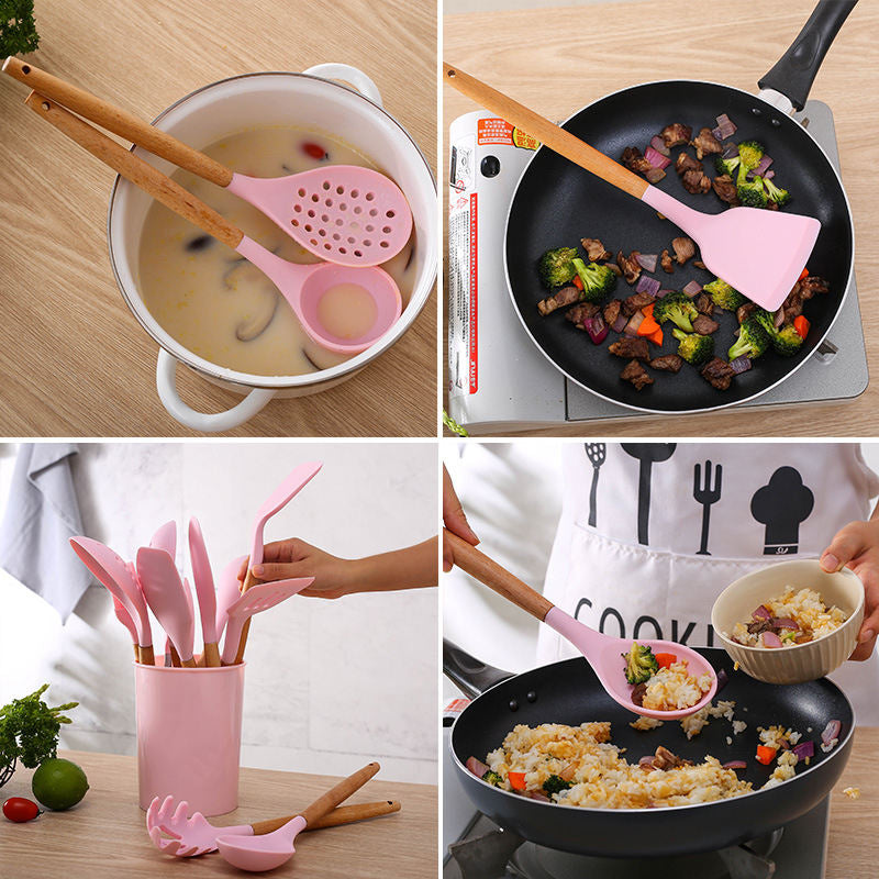 Kit C/12 Utensílios de Silicone + Copo Suporte + Brinde Multiprocessador