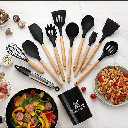 Kit C/12 Utensílios de Silicone + Copo Suporte + Brinde Multiprocessador