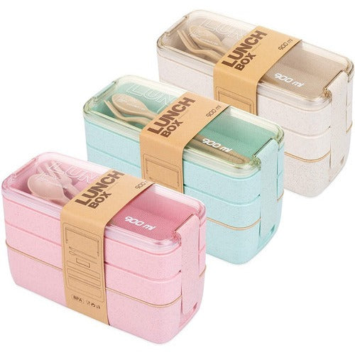 LUNCHBOX com 3 andares - 900ml + Garfo Colher de BRINDE
