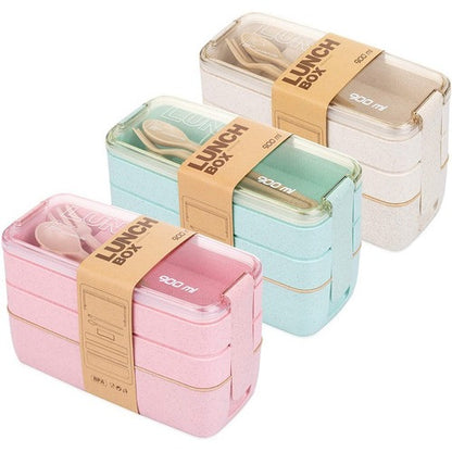 LUNCHBOX com 3 andares - 900ml + Garfo Colher de BRINDE