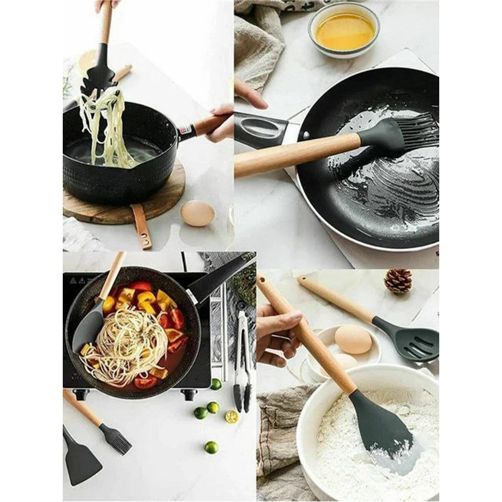 Kit C/12 Utensílios de Silicone + Copo Suporte + Brinde Multiprocessador