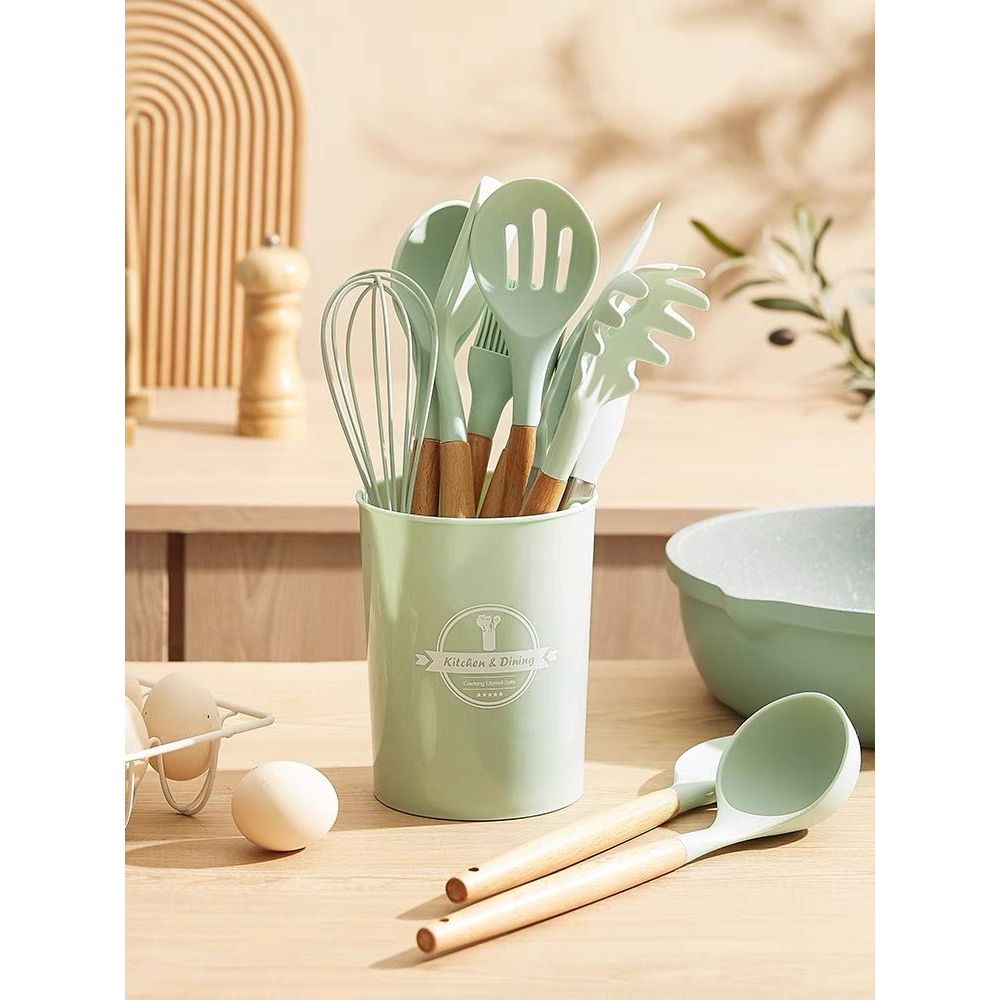 Kit C/12 Utensílios de Silicone + Copo Suporte + Brinde Multiprocessador