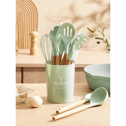 Kit C/12 Utensílios de Silicone + Copo Suporte + Brinde Multiprocessador