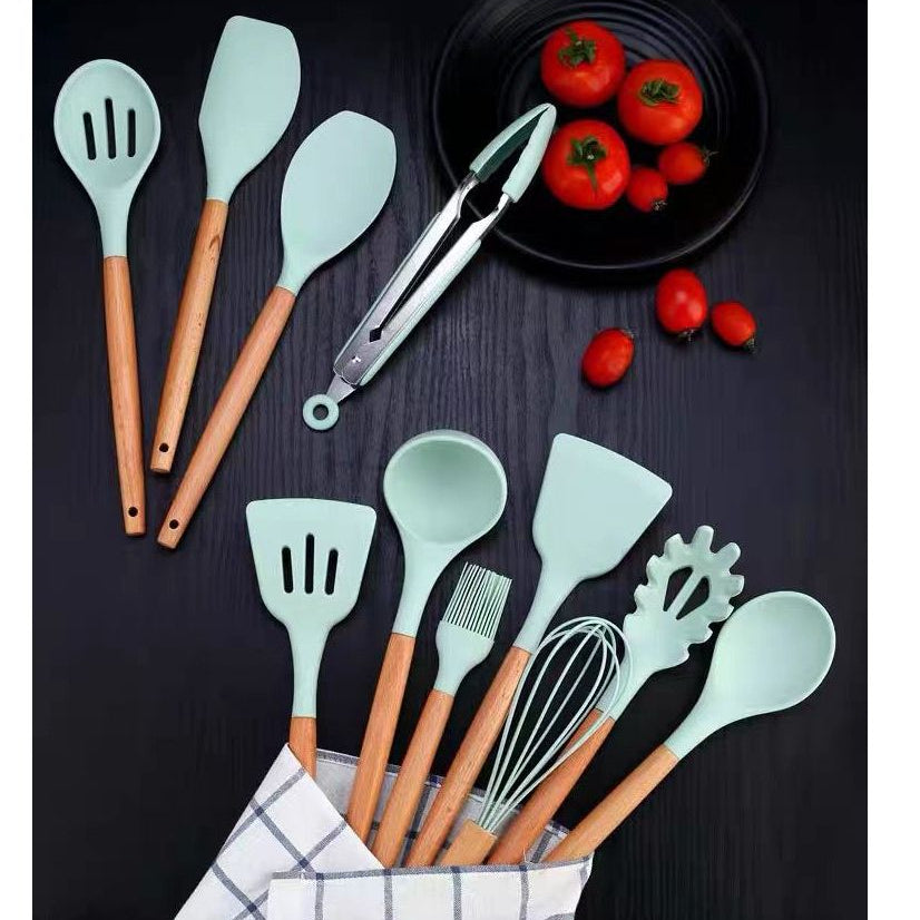 Kit C/12 Utensílios de Silicone + Copo Suporte + Brinde Multiprocessador