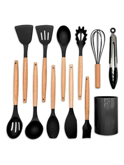 Kit C/12 Utensílios de Silicone + Copo Suporte + Brinde Multiprocessador