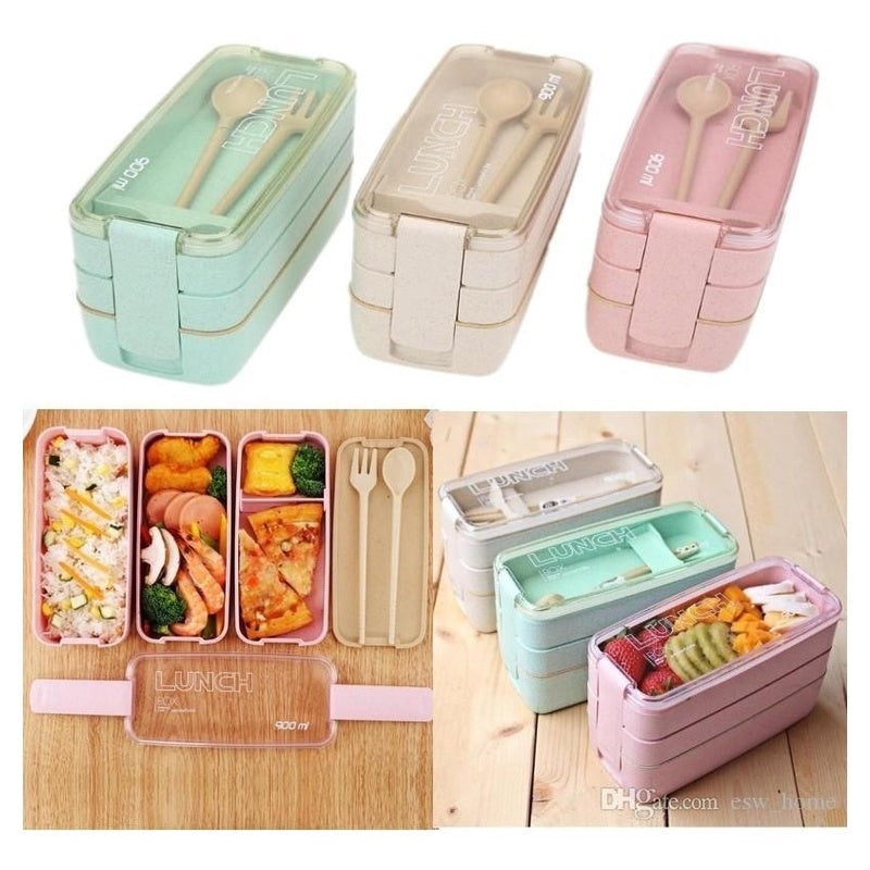 LUNCHBOX com 3 andares - 900ml + Garfo Colher de BRINDE