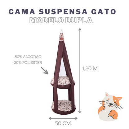 CAMA SUSPENSA PARA GATOS DUPLA - Cor:Marrom
