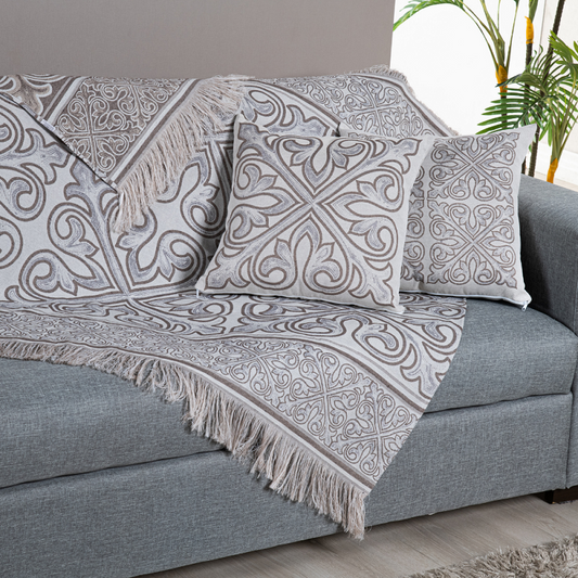 Kit Xale Para Sofá Com Franja Grécia 5 Peças 1,35m x 1,35m 60% Algodão / 40%